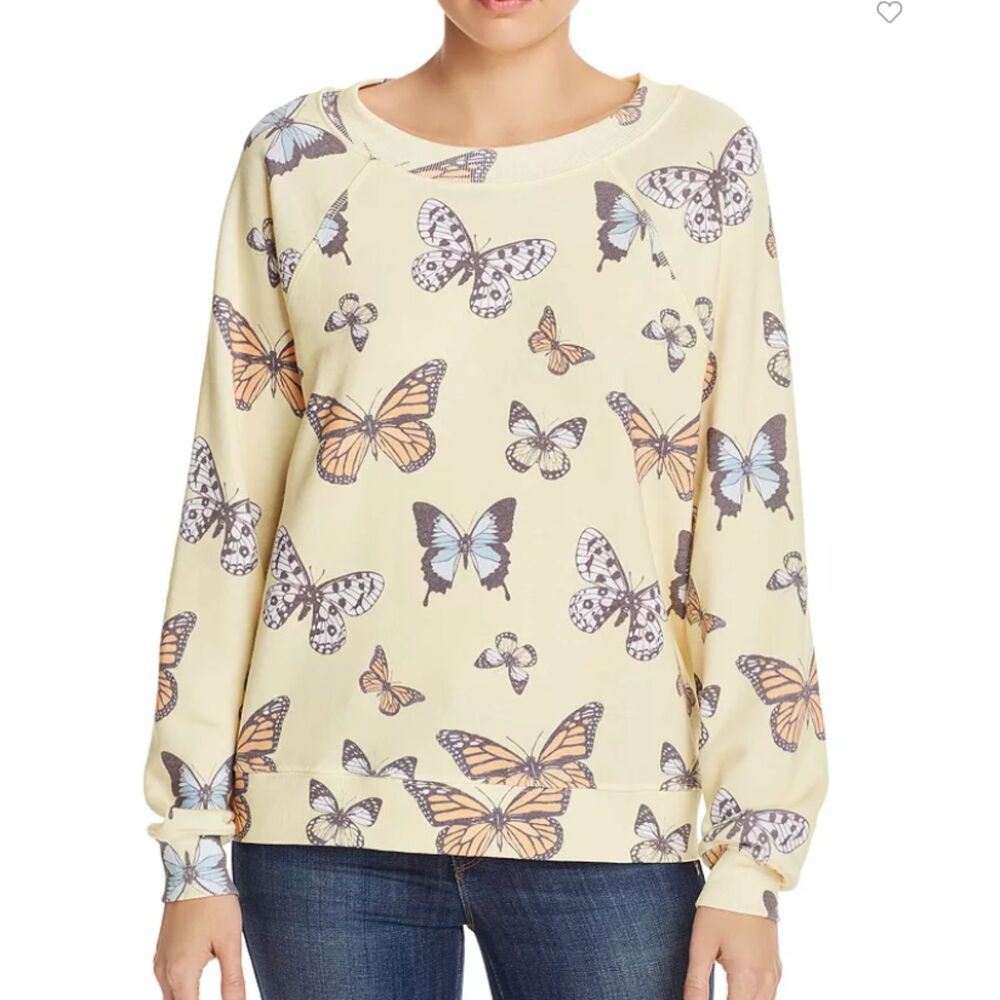 Wildfox NWOT Yellow Flutter Away Butterfly Print Sweatshirt Small